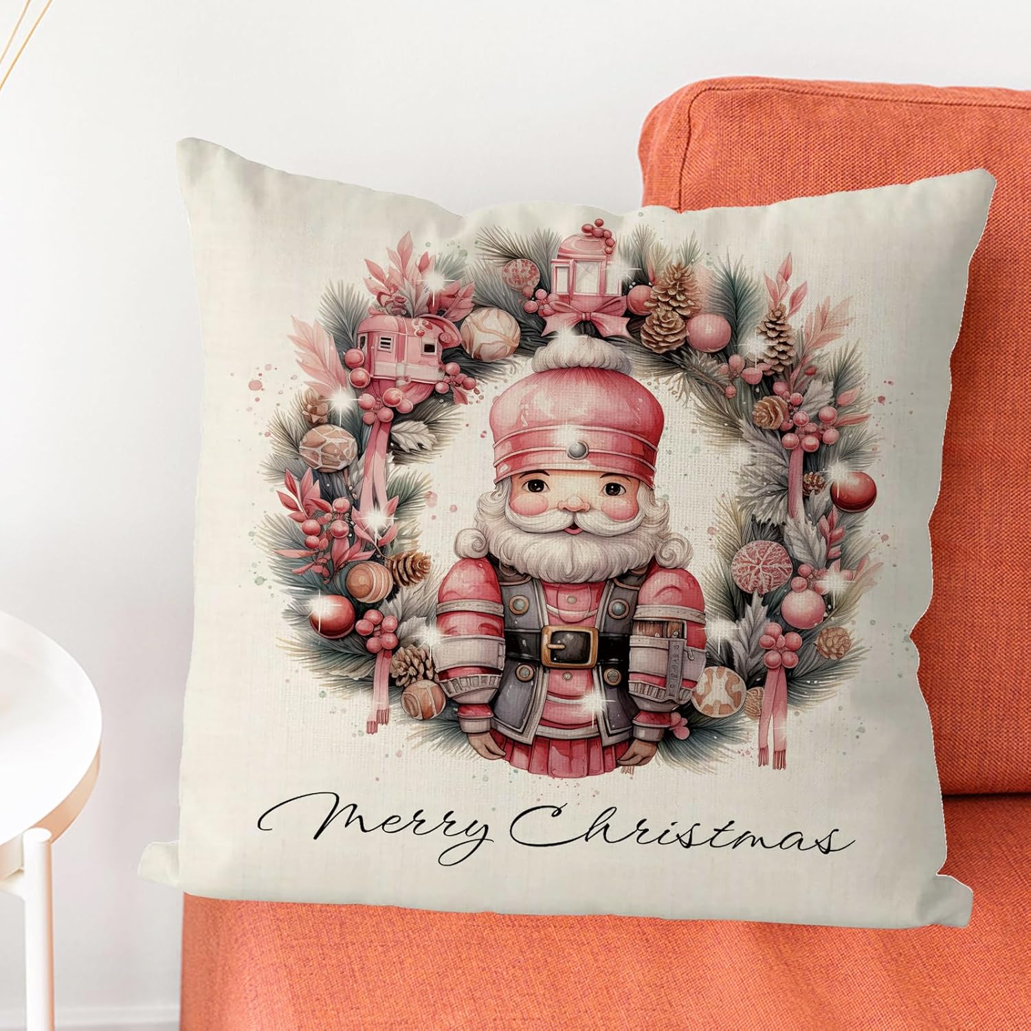 GAGEC Fundas de almohada navideñas de 18 x 18 pulgadas, corona de cascanueces, fundas de almohada rosadas, fundas de almohada de Navidad para