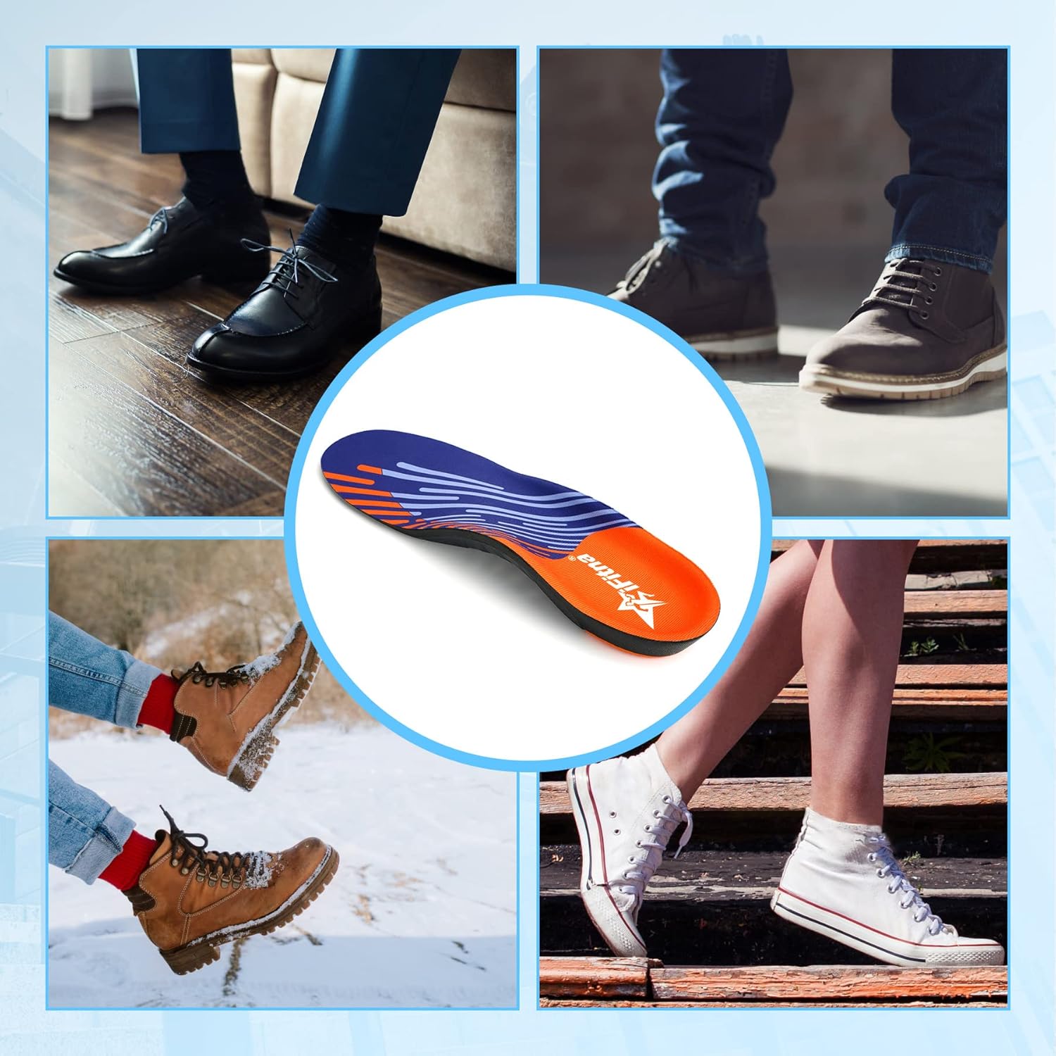 iFitna Plantillas ortopédicas de soporte de arco alto para fascitis plantar para hombres y mujeres, plantillas ortopédicas para zapatos, alivio del