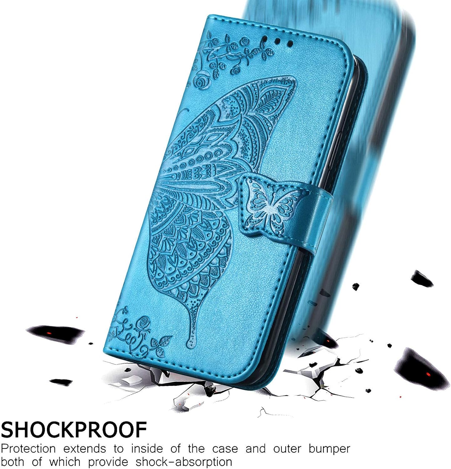 Funda tipo cartera para iPhone 15, funda protectora de piel sintética con tapa para teléfono, correa para la muñeca, tarjetero de crédito, bolsillo