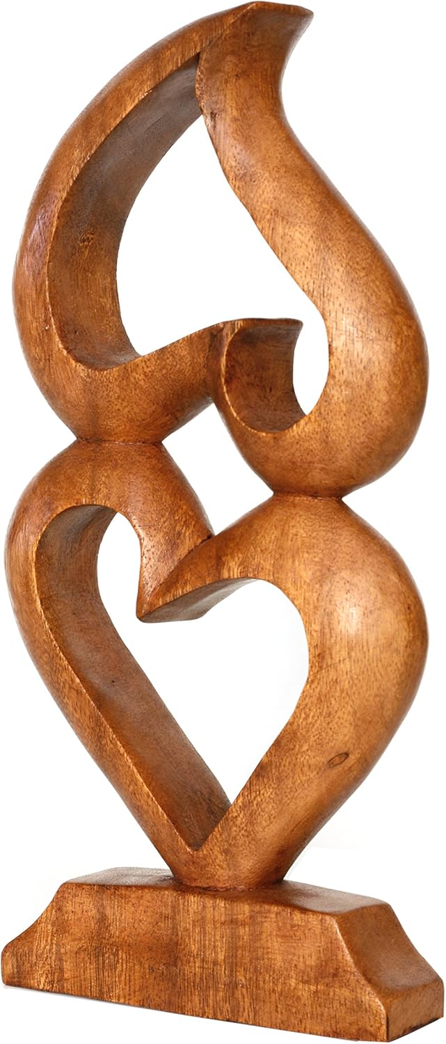 G6 Collection Estatua de escultura abstracta de madera de 12 pulgadas hecha a mano Dos corazones, un amor Arte de regalo decorativo para