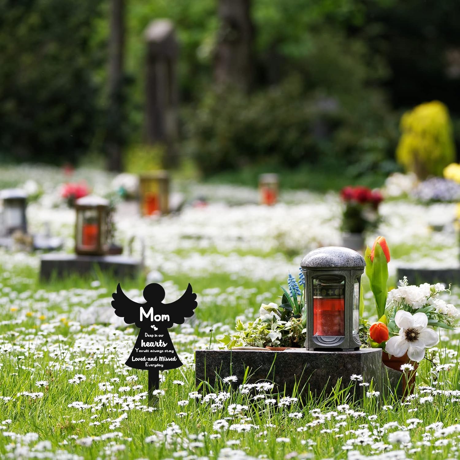 Roowest Marcador de placa conmemorativa para el Día de la Madre, decoración de tumba, regalos de recuerdo de condolencias para cementerio al aire