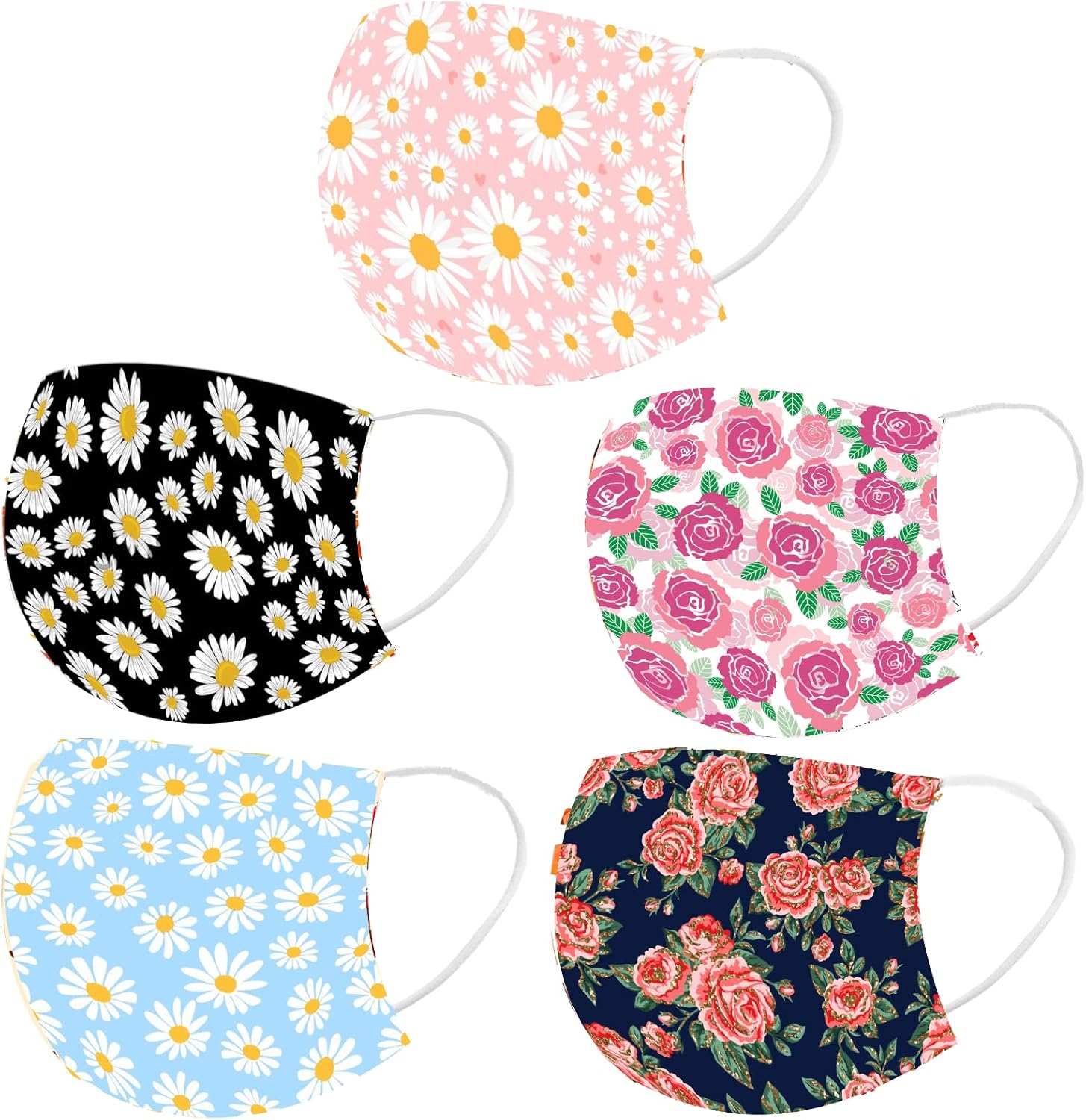 50 cubrebocas desechables con estampado floral de primavera con diseños para adultos, 3 capas con alambre para la nariz