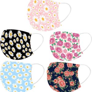 50 cubrebocas desechables con estampado floral de primavera con diseños para adultos, 3 capas con alambre para la nariz 50 cubrebocas desechables con estampado floral de primavera con diseños para adultos, 3 capas con alambre para la nariz