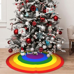 Falda de árbol de Navidad de 36 pulgadas, con anillos de arco iris, para decoración de Navidad, vacaciones, Año Nuevo, fiesta, árbol, decoración Falda de árbol de Navidad de 36 pulgadas, con anillos de arco iris, para decoración de Navidad, vacaciones, Año Nuevo, fiesta, árbol, decoración