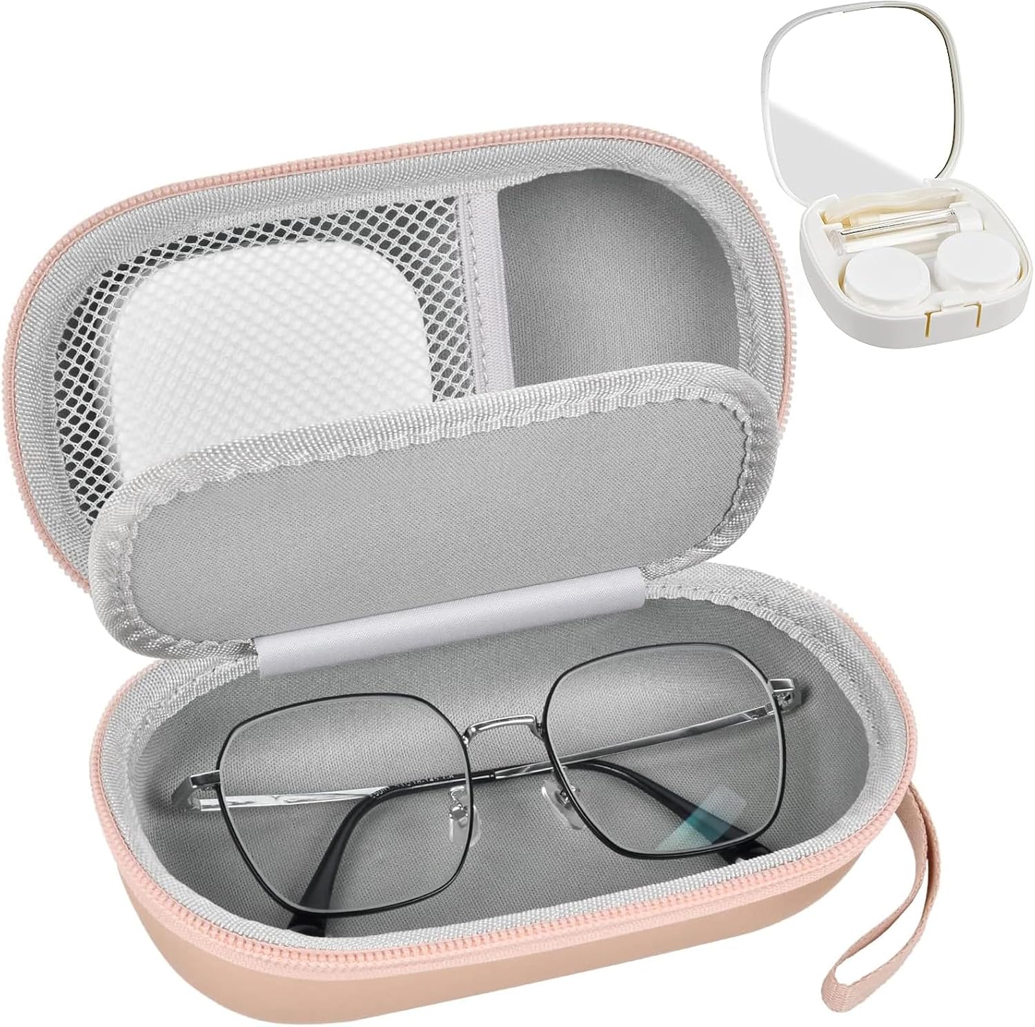 Estuche portátil 2 en 1 para lentes de contacto y funda para lentes, estuche de contacto de viaje con kit de almacenamiento de remojo incluido