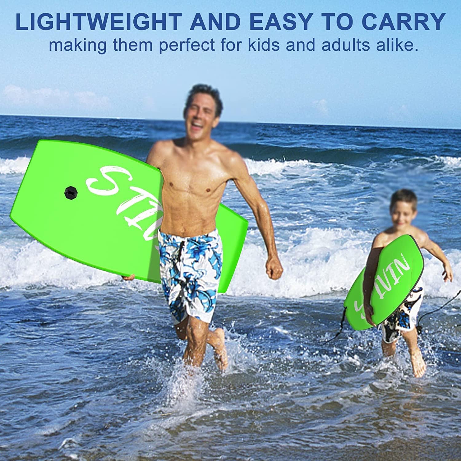Woddtery – Paquete de 2 tablas de bodyboard ligeras, 333742 pulgadas para playa con correa de muñeca, núcleo de EPS cómodo, cubierta XPE, tabla de