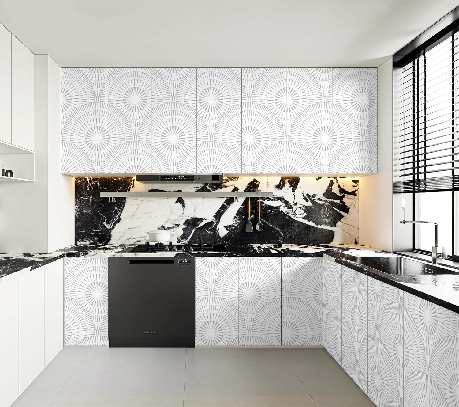 Heroad Papel tapiz de 17.3 x 118 pulgadas, papel tapiz de círculo blanco, papel tapiz geométrico moderno, papel de contacto blanco para gabinetes,