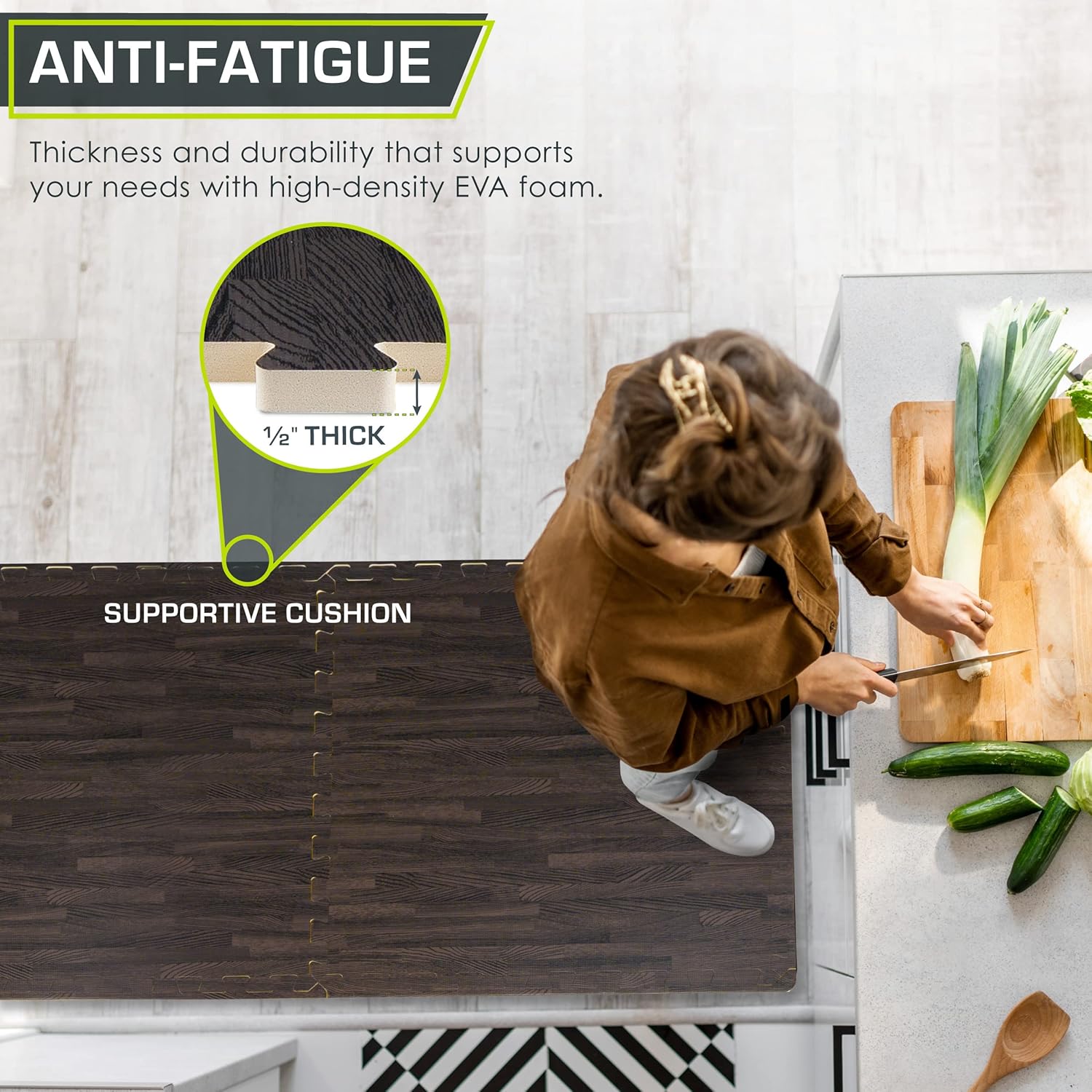 ProsourceFit Tapete de rompecabezas de grano de madera de 12 pulgadas, 6 azulejos de espuma EVA entrelazados (24 pies cuadrados) para equipos de