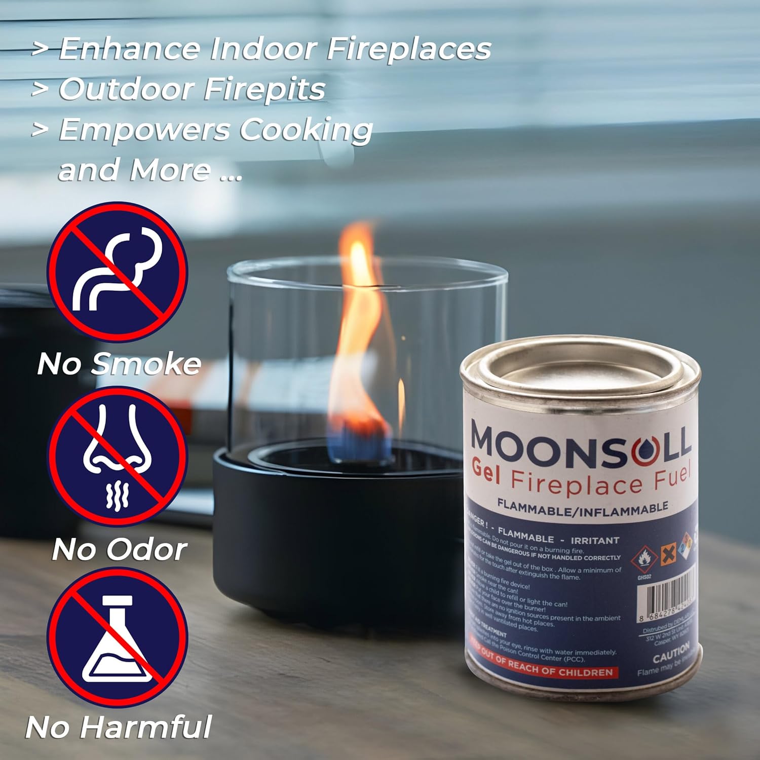 Latas de combustible de gel para cuenco de fuego y chimenea (4 x 13 oz.) Latas de combustible para chimenea de gel para uso en interiores y