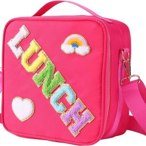 Lonchera personalizada con parches de letras coloridas aisladas, con purpurina, letras universitarias reutilizables para niños (rosa rosa) Lonchera personalizada con parches de letras coloridas aisladas, con purpurina, letras universitarias reutilizables para niños (rosa rosa)