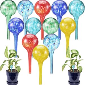 12 globos de riego multicolores, dispositivos de vidrio para riego de plantas, soplados a mano, pequeños insertos de riego automático para plantas 12 globos de riego multicolores, dispositivos de vidrio para riego de plantas, soplados a mano, pequeños insertos de riego automático para plantas