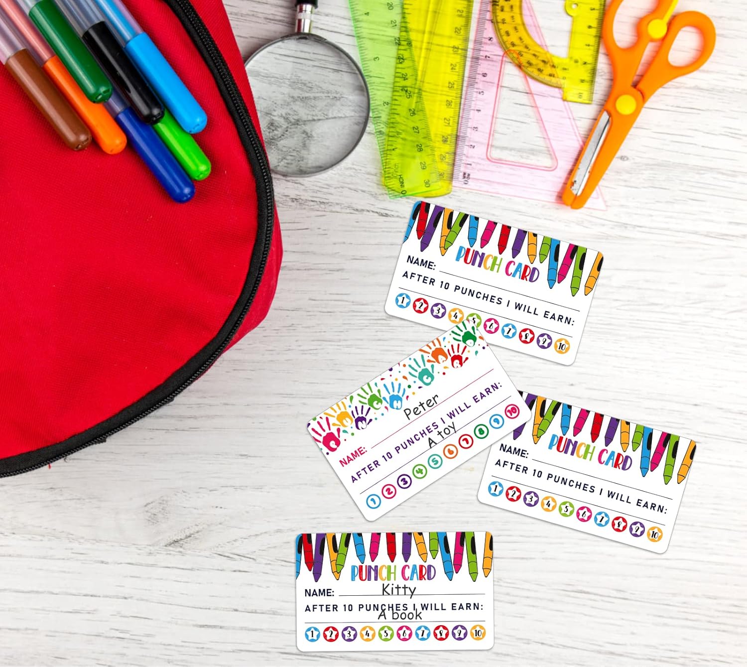 PETCEE 100 tarjetas perforadoras para niños, estudiantes, tarjetas de recompensa de incentivo para comportamiento en el aula, tarjetas perforadas