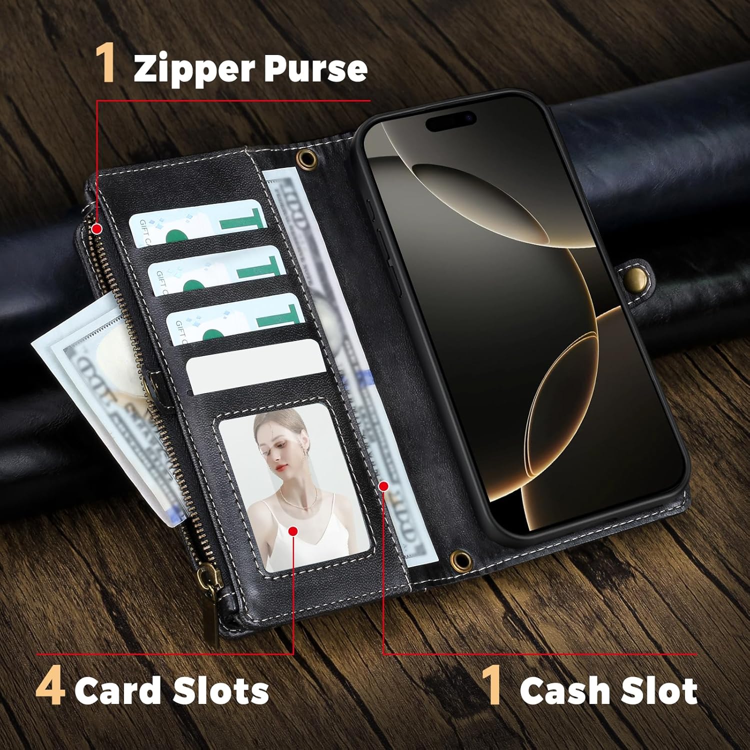 Funda tipo cartera compatible con iPhone 12 Pro Max, funda de piel sintética con bloqueo RFID, funda para teléfono para mujeres y hombres, con