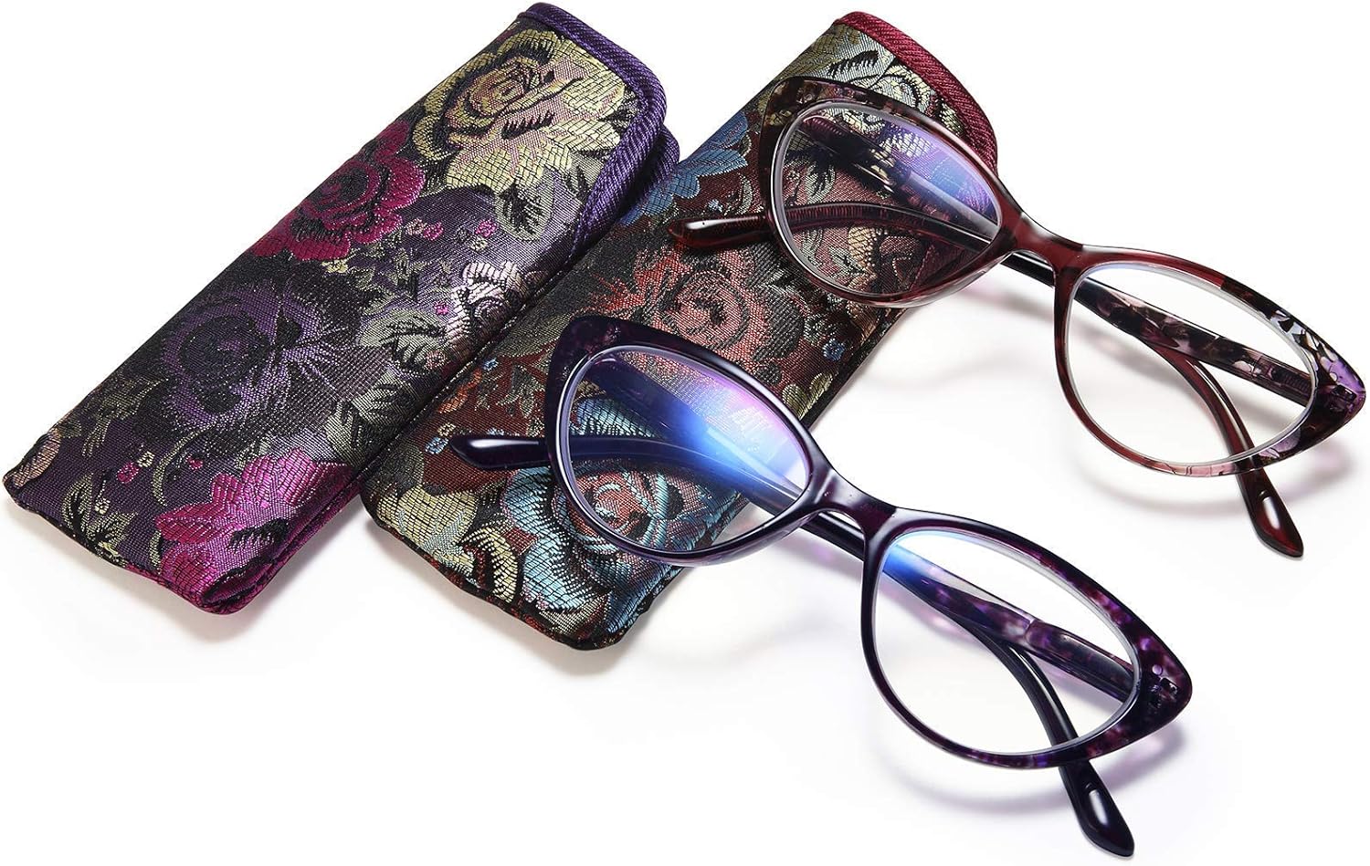 EYEURL Gafas de lectura de ojo de gato para mujer, paquete de 2 lectores con bloqueo de luz azul + 1.25 con diseño de bisagra de resorte, elige tu