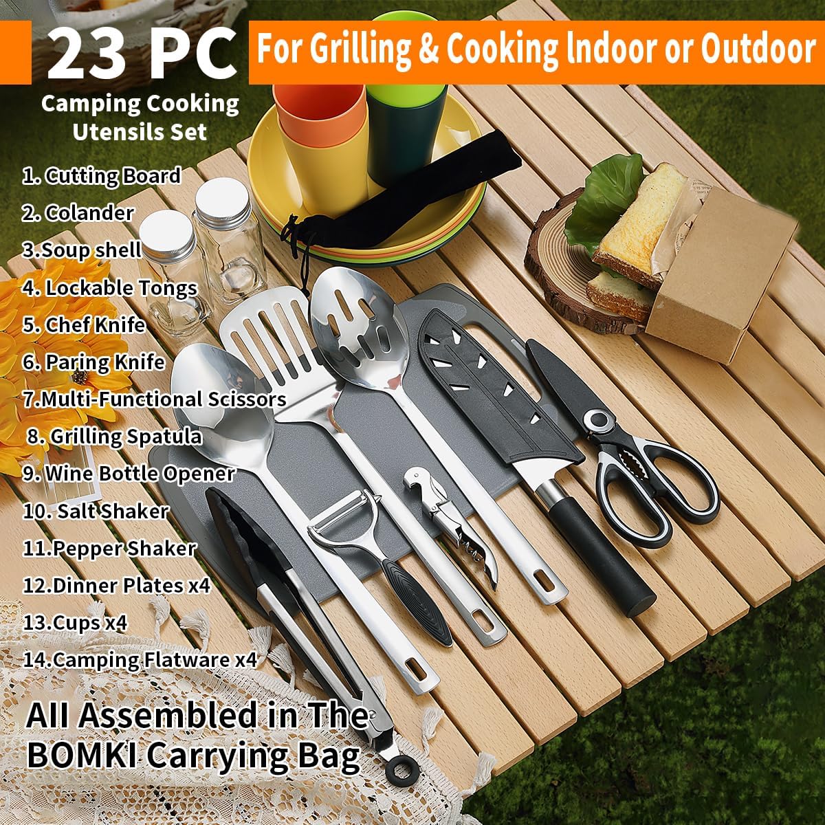 Berglander Artículos esenciales para acampar, juego de utensilios de cocina para campamento, accesorios de campamento, vienen con juegos de