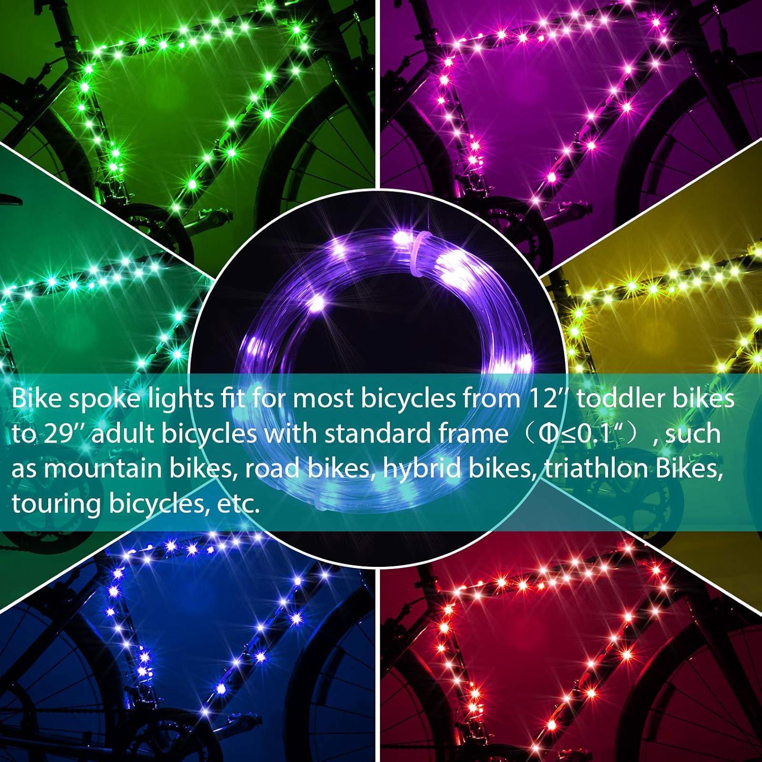 Waybelive Luces LED para marco de bicicleta, luz LED con control remoto, 16 colores que cambian por ti mismo, impermeable, súper brillante para