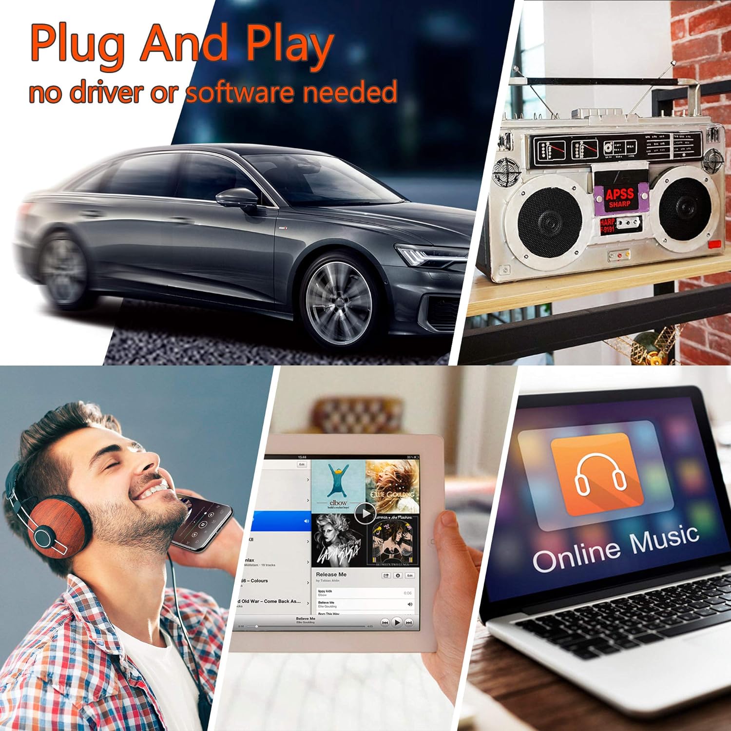 Arsvita Adaptador de casete Bluetooth de audio para coche, reproductor de cinta Bluetooth 5.0 adaptador auxiliar de casete, blanco