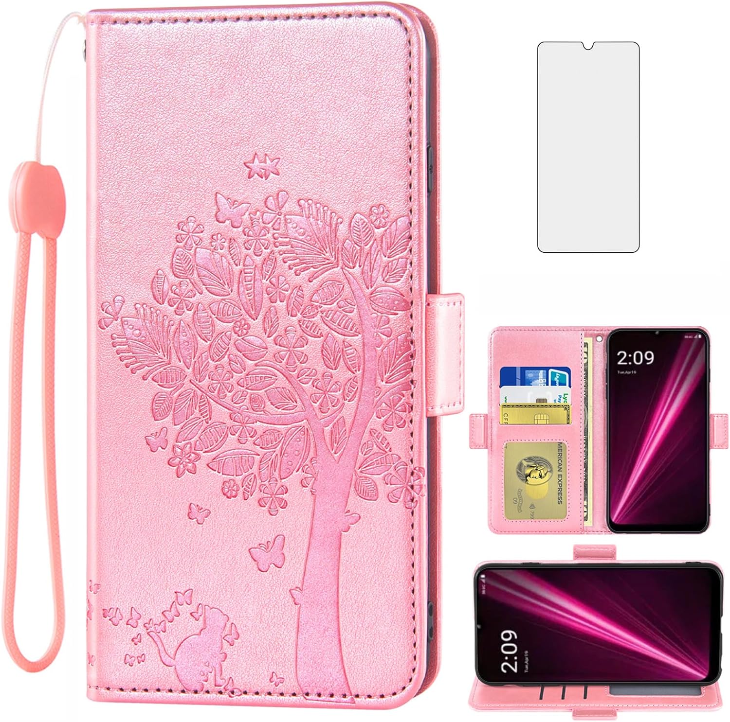 Asuwish Compatible con T-Mobile Revvl 6 5G 2022 – Funda tipo cartera de vidrio templado, protector de pantalla con tapa para Tmobile Revvl6 T Mobile