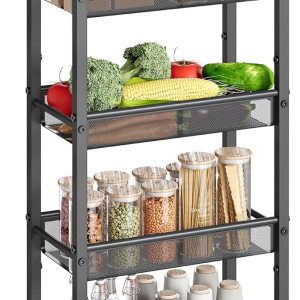 VASAGLE Carrito delgado con ruedas, carrito de almacenamiento de 5 niveles, carrito estrecho con asa, 8.7 pulgadas de profundidad, marco de metal, VASAGLE Carrito delgado con ruedas, carrito de almacenamiento de 5 niveles, carrito estrecho con asa, 8.7 pulgadas de profundidad, marco de metal,