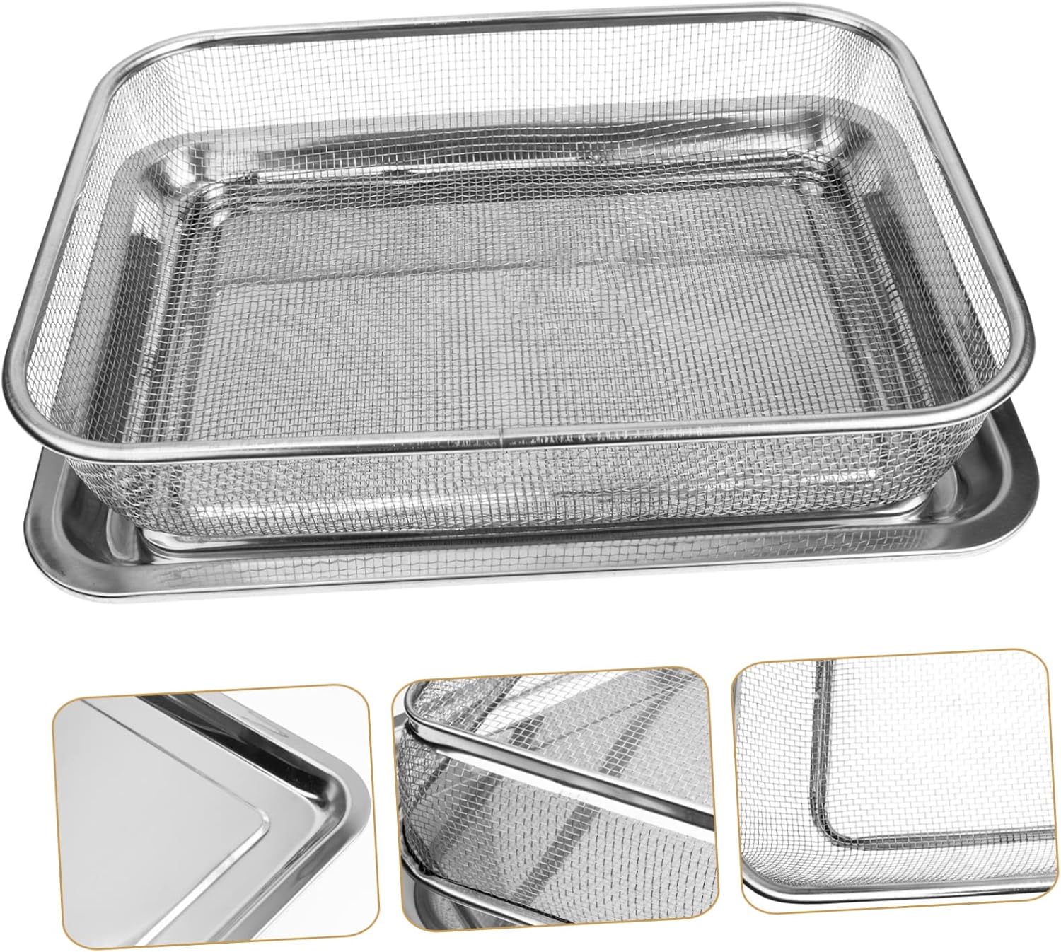 1 juego de mesa para freír frutas fritas, cesta de frutas fritas, verduras de drenaje, colador de freidora de acero inoxidable, soporte de equipo,