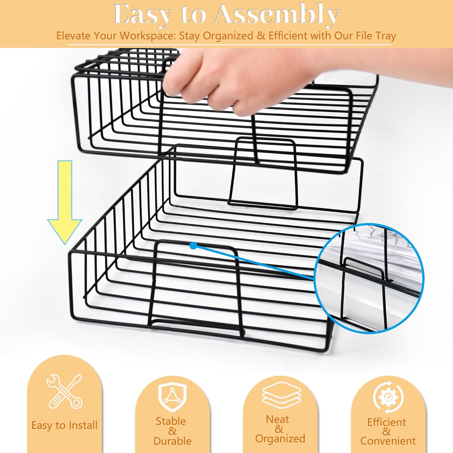 Sishynio Organizador de archivos de escritorio, bandeja de papel apilable de 5 niveles con soporte para bolígrafos, accesorios de escritorio de