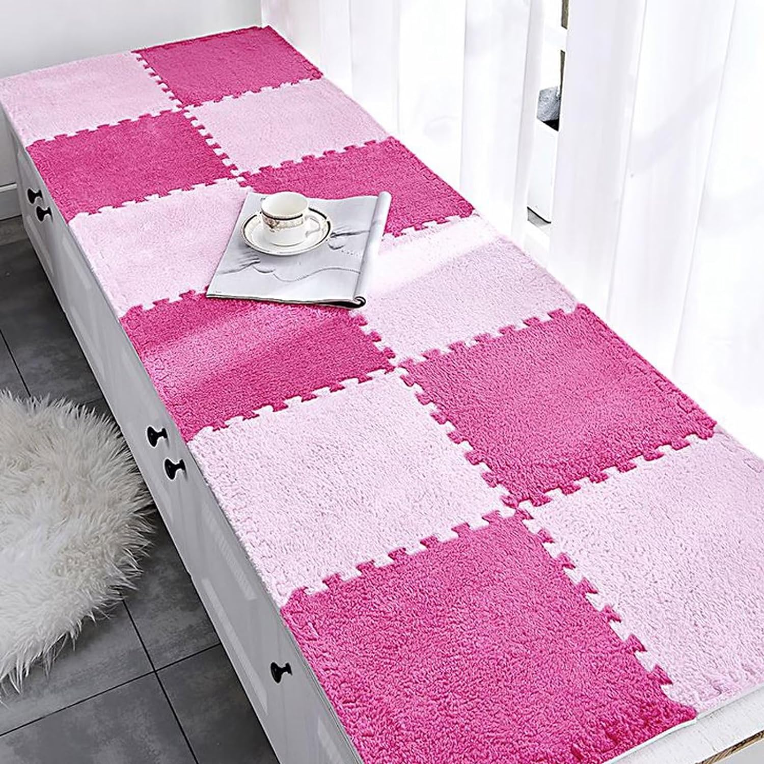 12 tapetes de espuma tipo rompecabezas, suaves, gruesos, esponjosos, cuadrados, entrelazados, para decoración de sala de estar, dormitorio (11.8 x