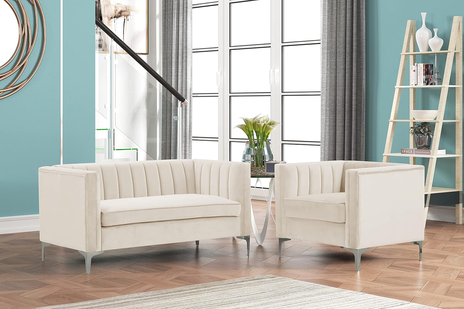 Morden Fort Silla decorativa de terciopelo, sofá biplaza contemporáneo, asiento de cine en casa, brazo tapizado, moderno Chesterfield, sofá para