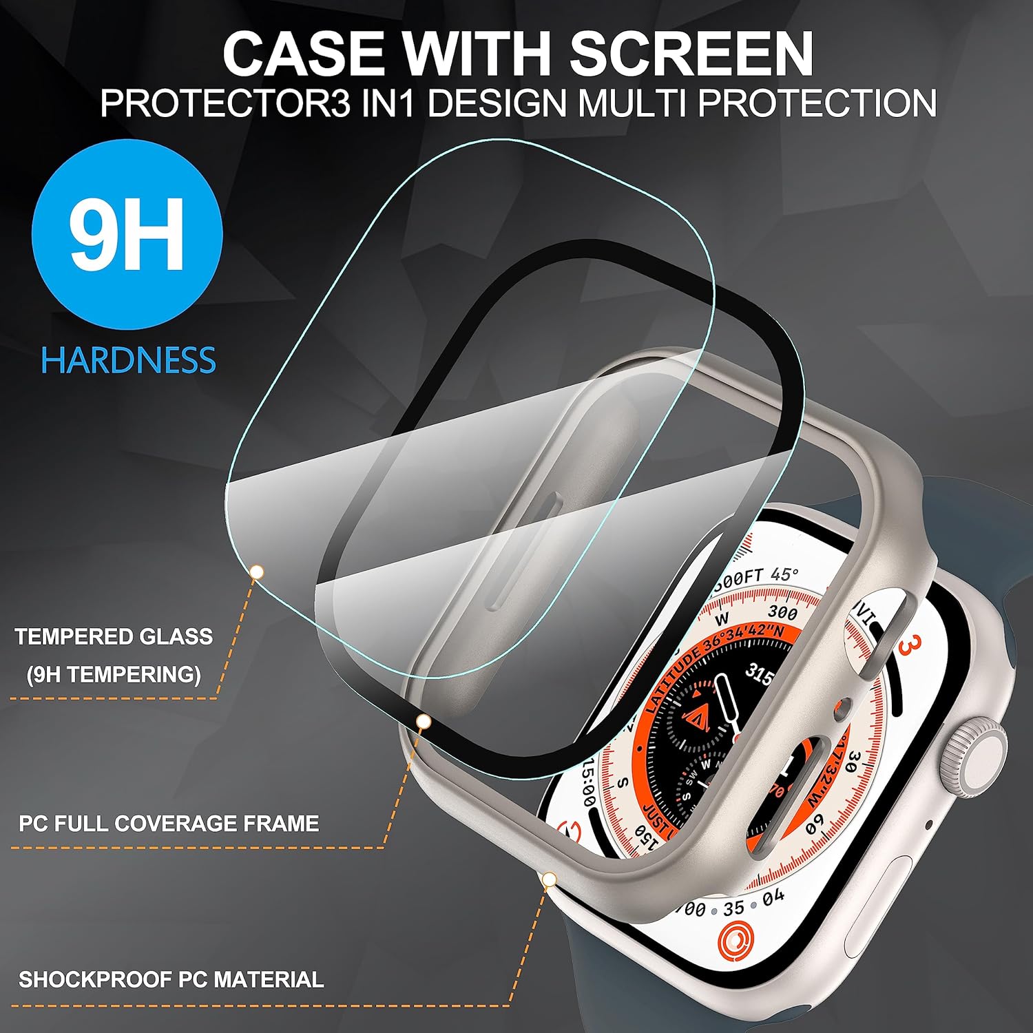 Suoman – Paquete de 2 fundas protectoras de pantalla de vidrio templado para Apple Watch Series 87654Series SE SE 2 de 1.575 pulgadas, funda