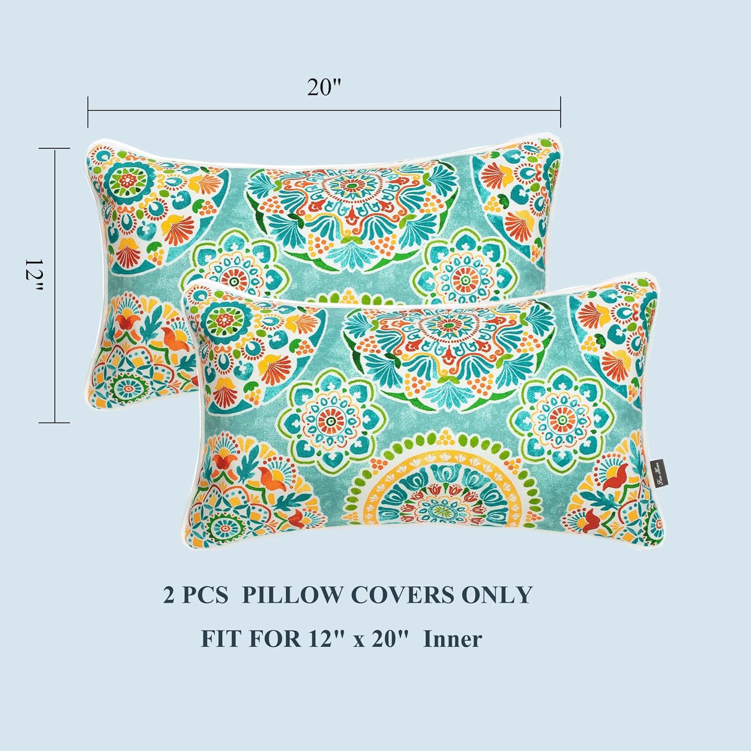 Solo las fundas de almohada lumbar para interiores y exteriores, repelentes al agua, resistentes a la decoloración, para patio, 12 x 20 pulgadas,