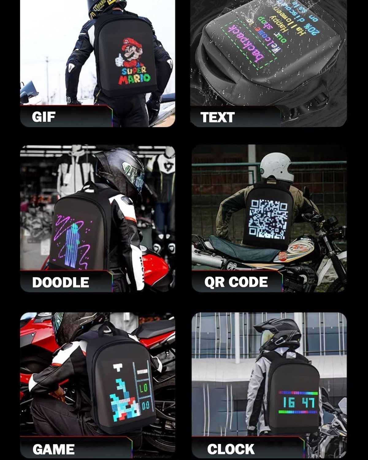 Mochila escolar LED inteligente para niños, mochila para computadora portátil, regalo de Navidad para niños, Negro -, Computadora portátil