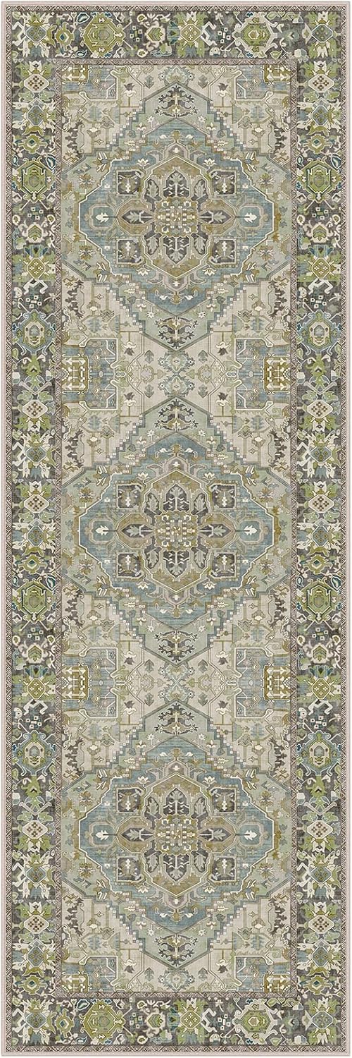 Worxvell Alfombra lavable para pasillo de 2 pies 6 x 8 pies, alfombra de pasillo antideslizante con parte trasera de goma, tapetes vintage