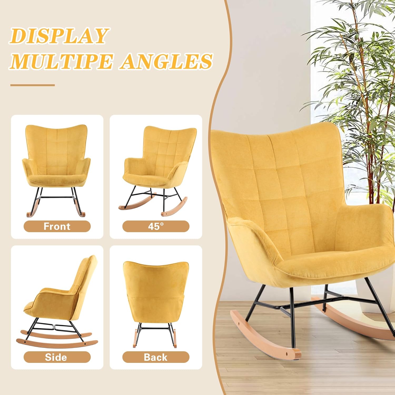 LSSPAID Juego de 1 mecedora para guardería, mecedora tapizada con respaldo alto, cómoda silla deslizante para sala de estar, dormitorio, cuarto de