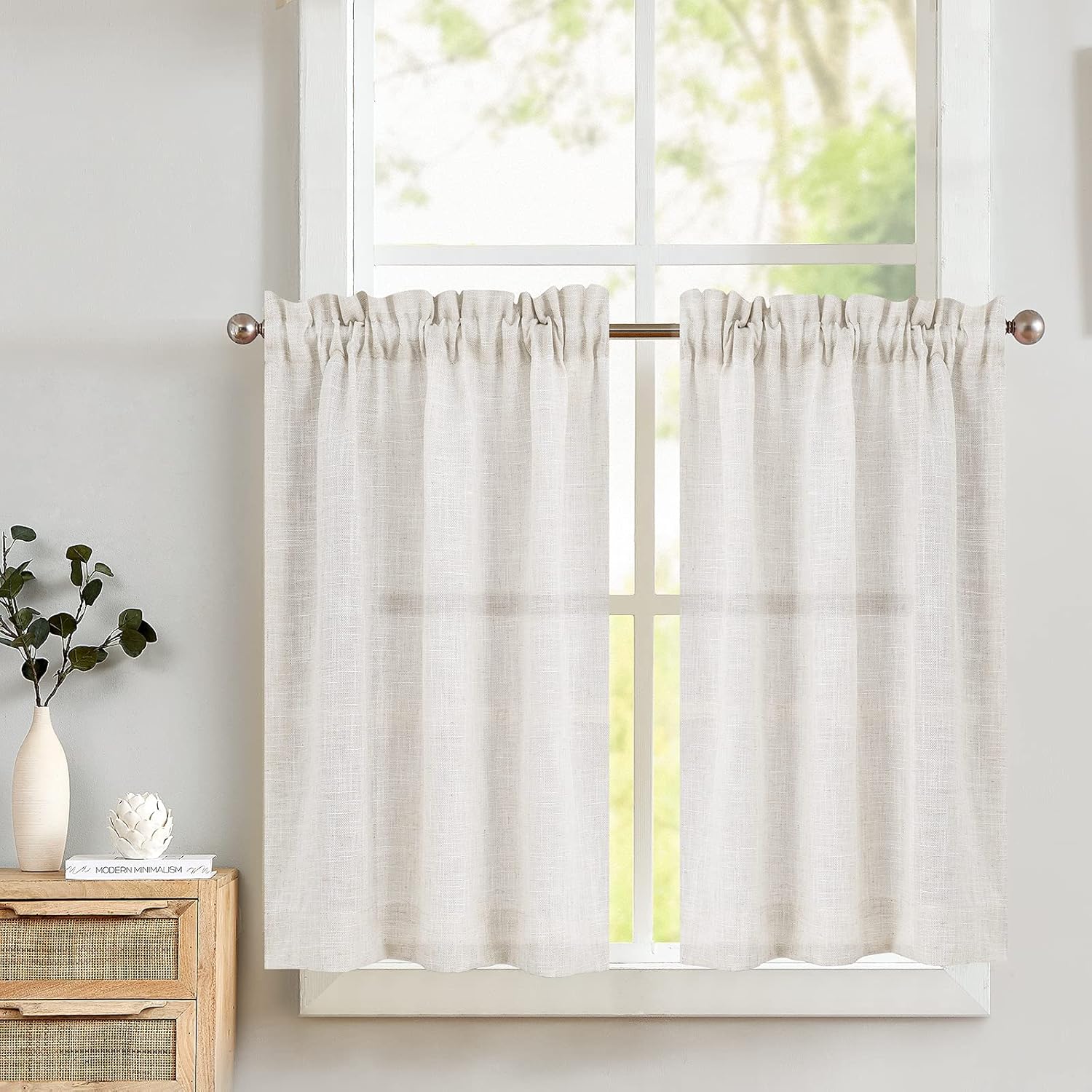 Lazzzy Cortinas de lino para cocina, cortinas de lino con bolsillo para barra, cortinas para baño, sótano, puerta, ventana, cortinas de cocina