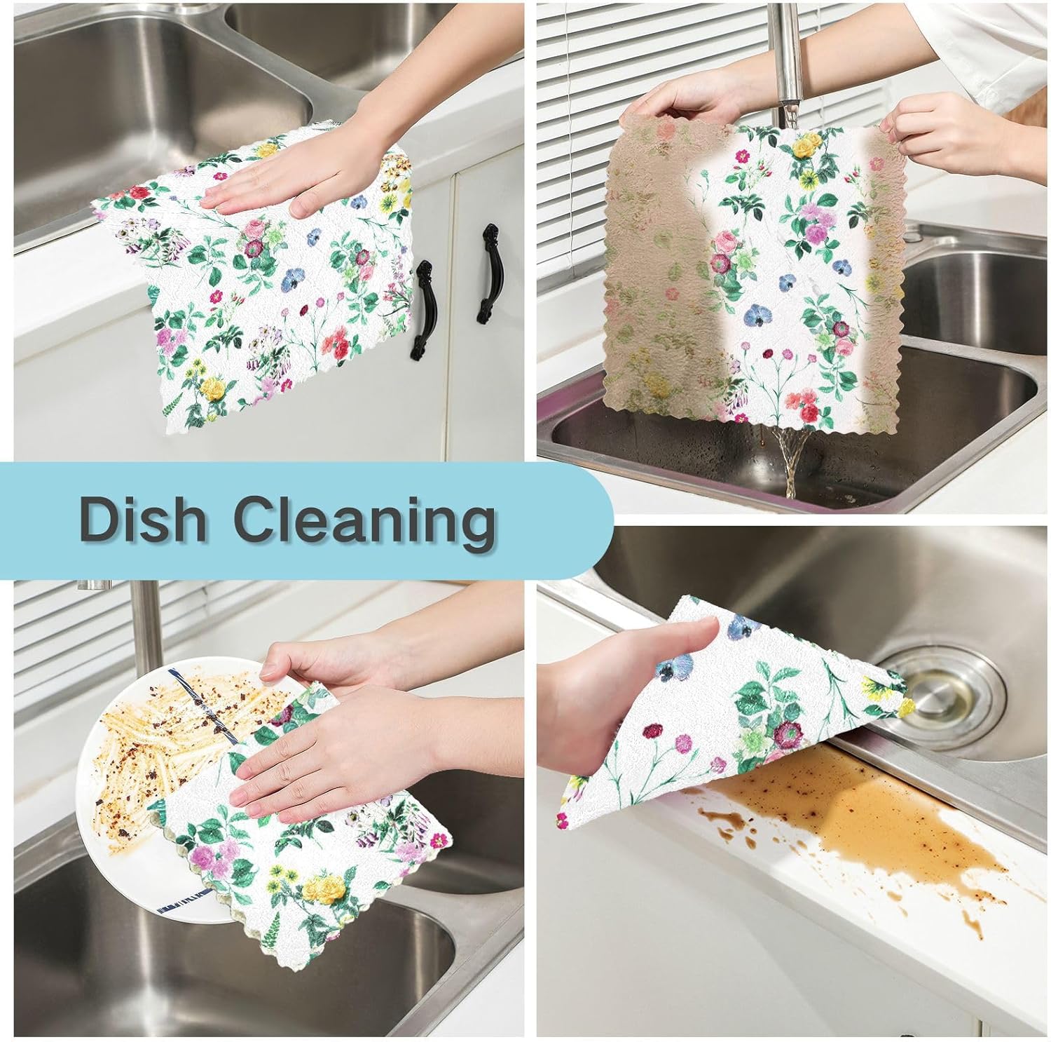 FRODOTGV Leaves Wild Flower Quality Decorative Kitchen Microfiber Towels Quick Dry 6 Pack Microfiber Drying Towels for Car Detailing for Countertop
