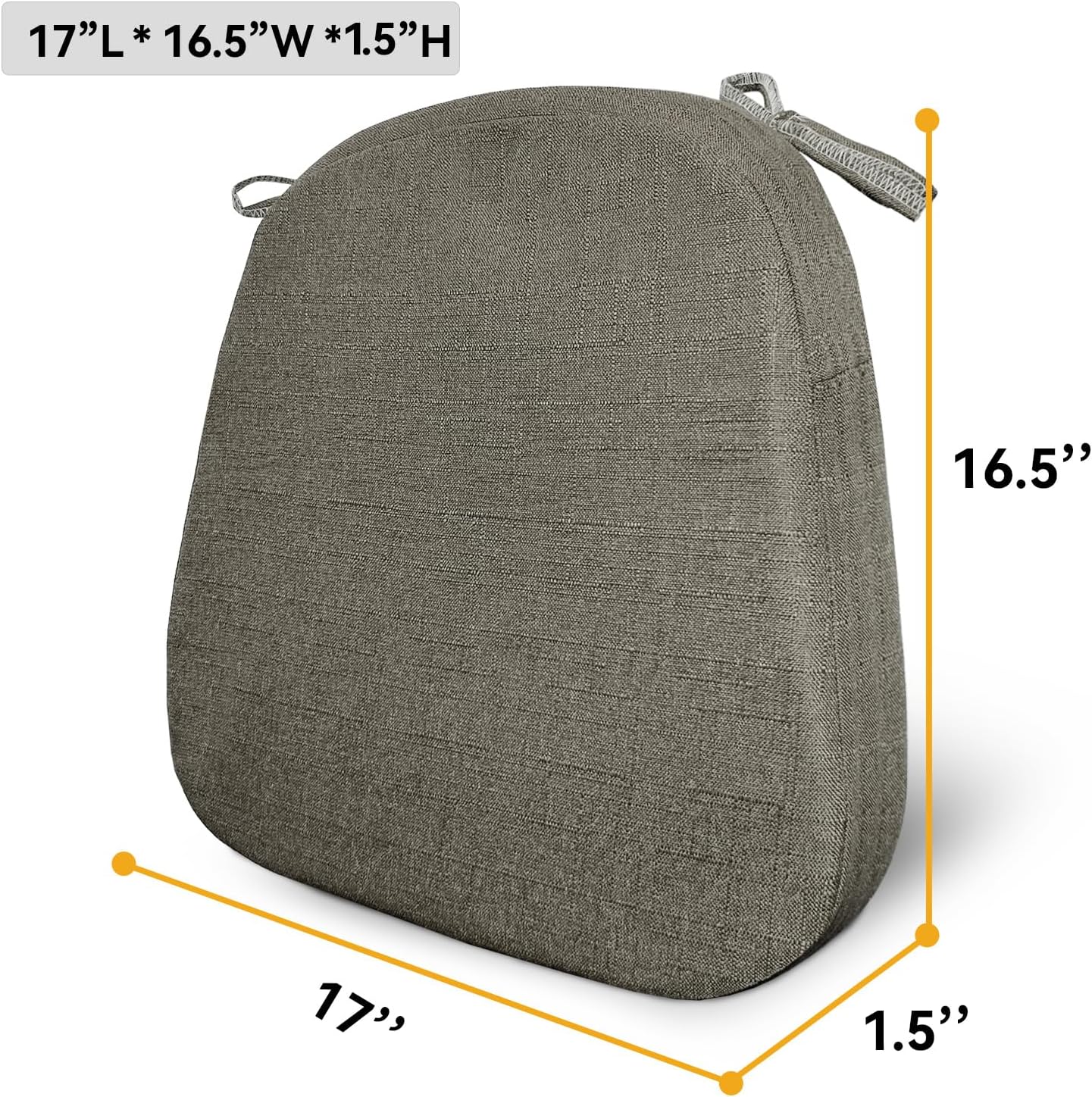 Cojín para silla de comedor con lazos para sillas de comedor, almohadilla gruesa de espuma viscoelástica para silla de cocina, 17 x 16.5 x 1.5
