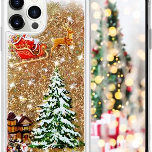 LUVI Compatible con iPhone 13 Pro Max Christmas Bling Glitter Liquid Cute Sparkle Moving Quicksand Cascada Brillante Cubierta de Lujo Rudolph Santa LUVI Compatible con iPhone 13 Pro Max Christmas Bling Glitter Liquid Cute Sparkle Moving Quicksand Cascada Brillante Cubierta de Lujo Rudolph Santa