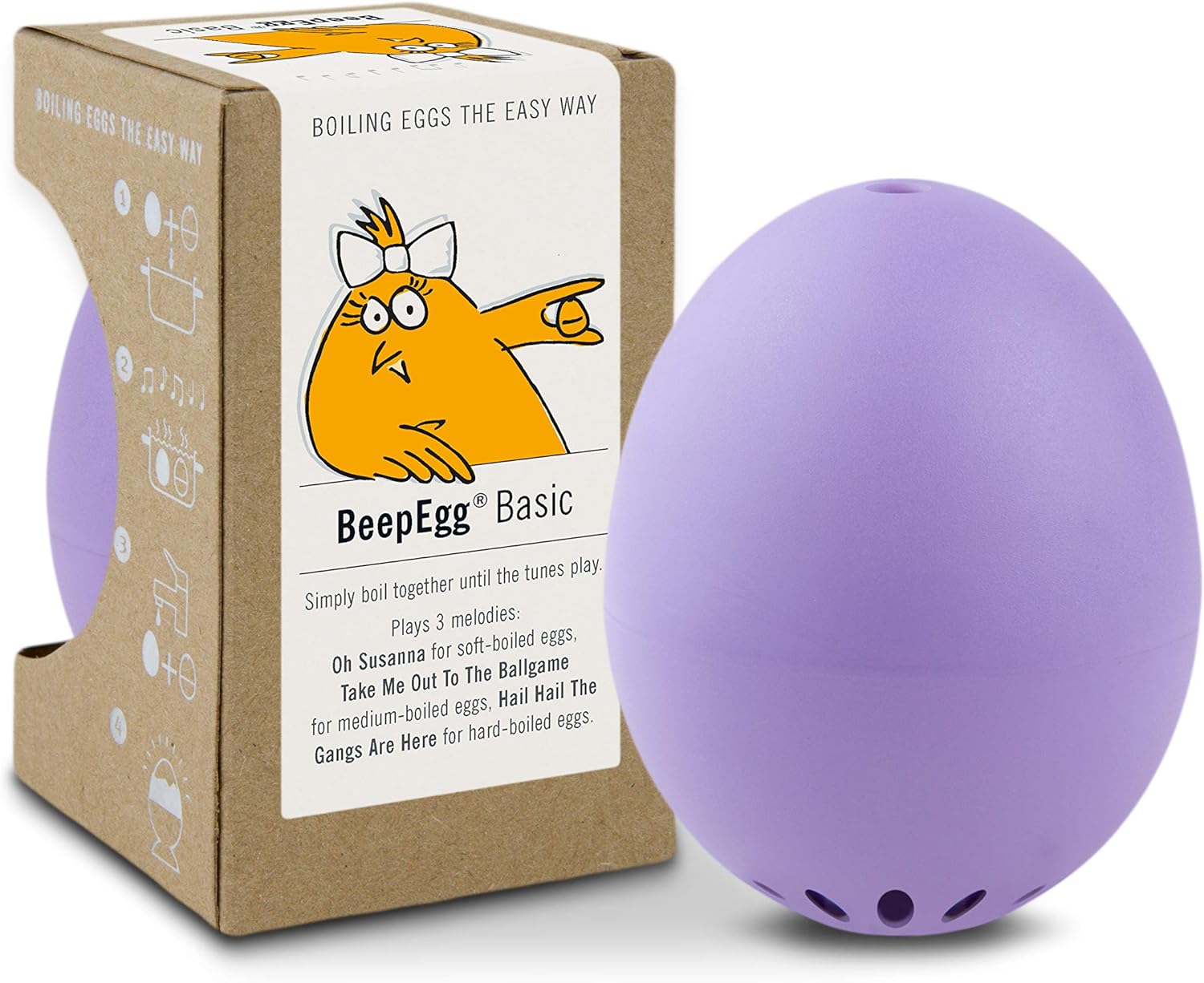 BeepEgg Basic Purple – Temporizador de huevos para hervir huevos – Cocina musical para huevos suaves, medianos y duros – Seguro para alimentos –
