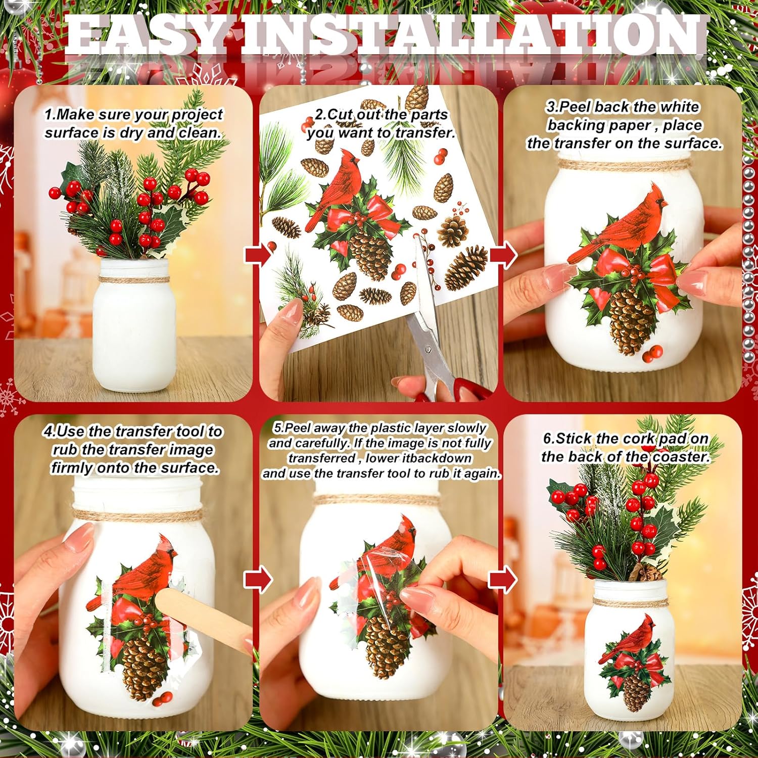 SATINIOR 16 hojas de calcomanías de Navidad para manualidades y muebles, calcomanías de árbol de Navidad, muñeco de nieve, bayas rojas, calcomanías