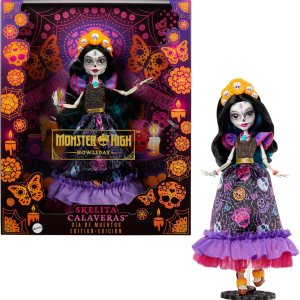 Monster High Muñeca Skelita Calaveras Dia De Muertos coleccionable con detalles tradicionales de calavera de azúcar y caléndula Monster High Muñeca Skelita Calaveras Dia De Muertos coleccionable con detalles tradicionales de calavera de azúcar y caléndula
