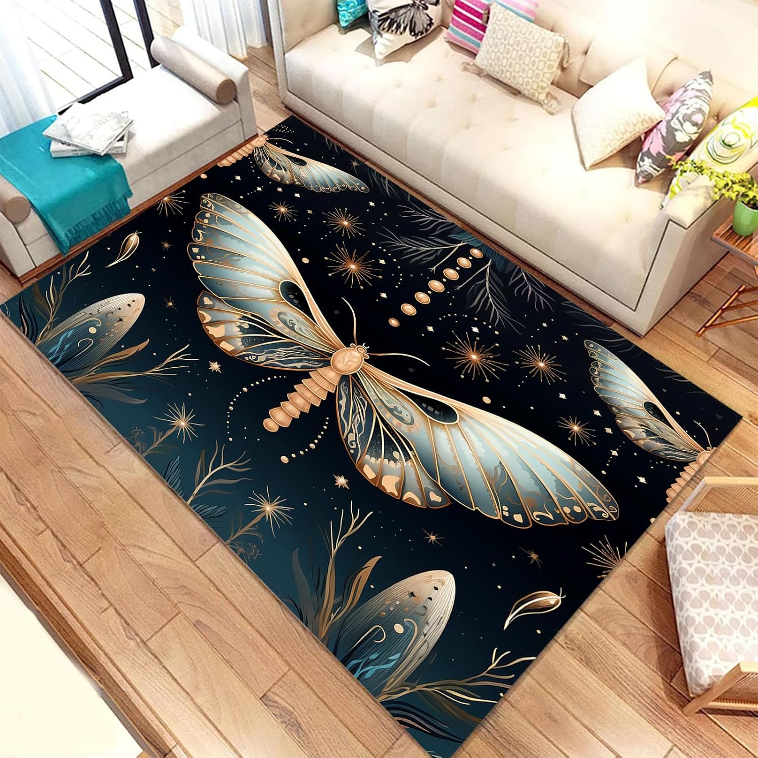 Alfombra antideslizante de arte abstracto de mariposas para sala de estar, dormitorio, comedor y cocina