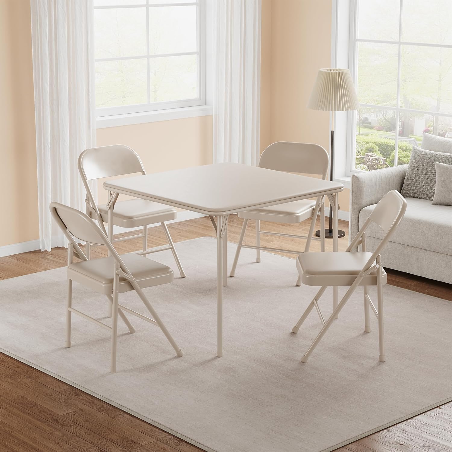 IDEALHOUSE Mesa plegable, mesa plegable portátil de 33.6 pulgadas, mesa plegable de metal beige con cojín suave de poliuretano, adecuada para sala