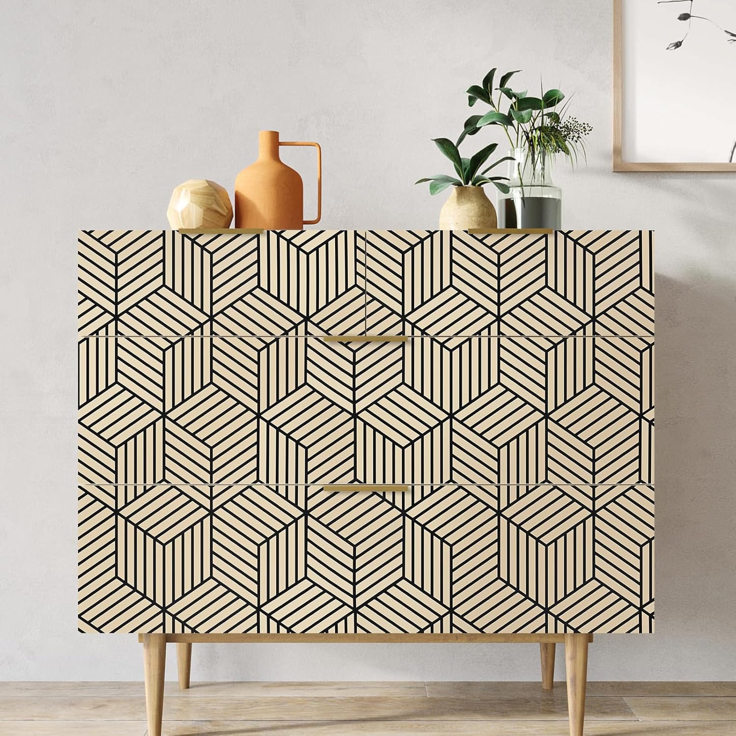 WENMER Papel tapiz hexagonal geométrico de 17.71 pulgadas x 236 pulgadas, papel tapiz de contacto marrón y negro, papel tapiz autoadhesivo
