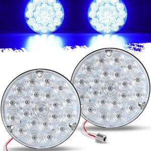 Partsam Luz trasera redonda de 4 pulgadas, 21-2835 LED, luces auxiliares azules, luz de carga de carga con 1156 zócalo TPE, lente transparente de Partsam Luz trasera redonda de 4 pulgadas, 21-2835 LED, luces auxiliares azules, luz de carga de carga con 1156 zócalo TPE, lente transparente de