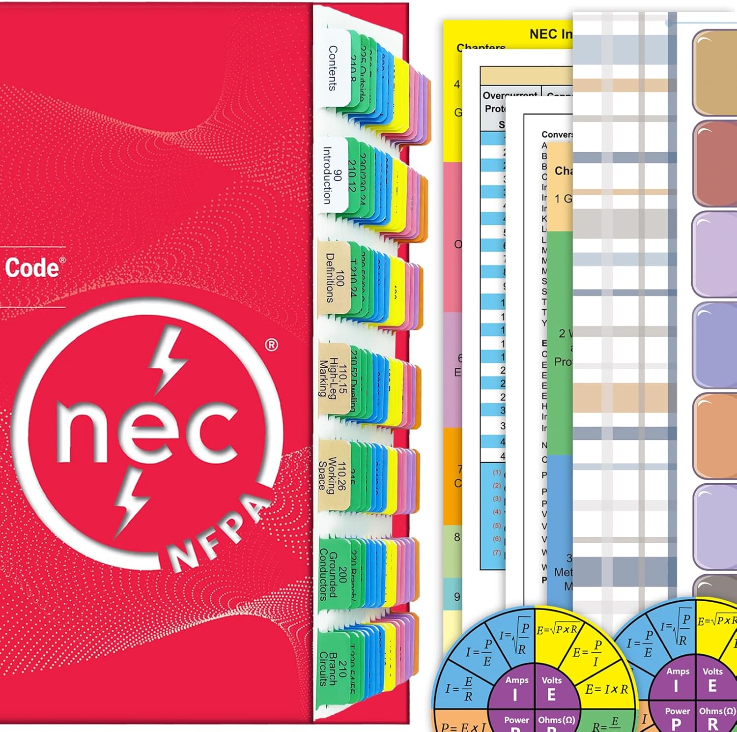 Pestañas de libro del Código Eléctrico Nacional (NEC) actualizadas 2023, 140 pestañas de índice codificadas por colores y laminadas, con calcomanías
