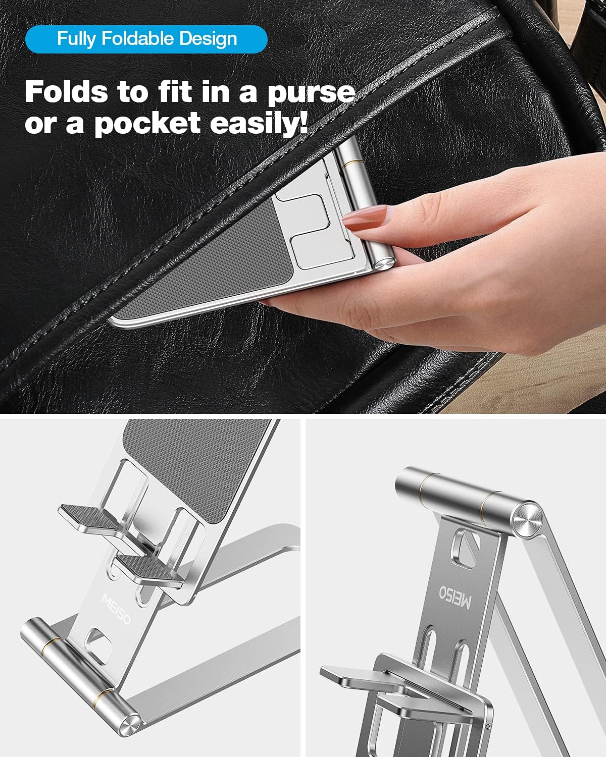 MEISO Soporte para teléfono celular, totalmente plegable para escritorio, soporte de teléfono móvil de escritorio compatible con iPhone, Samsung