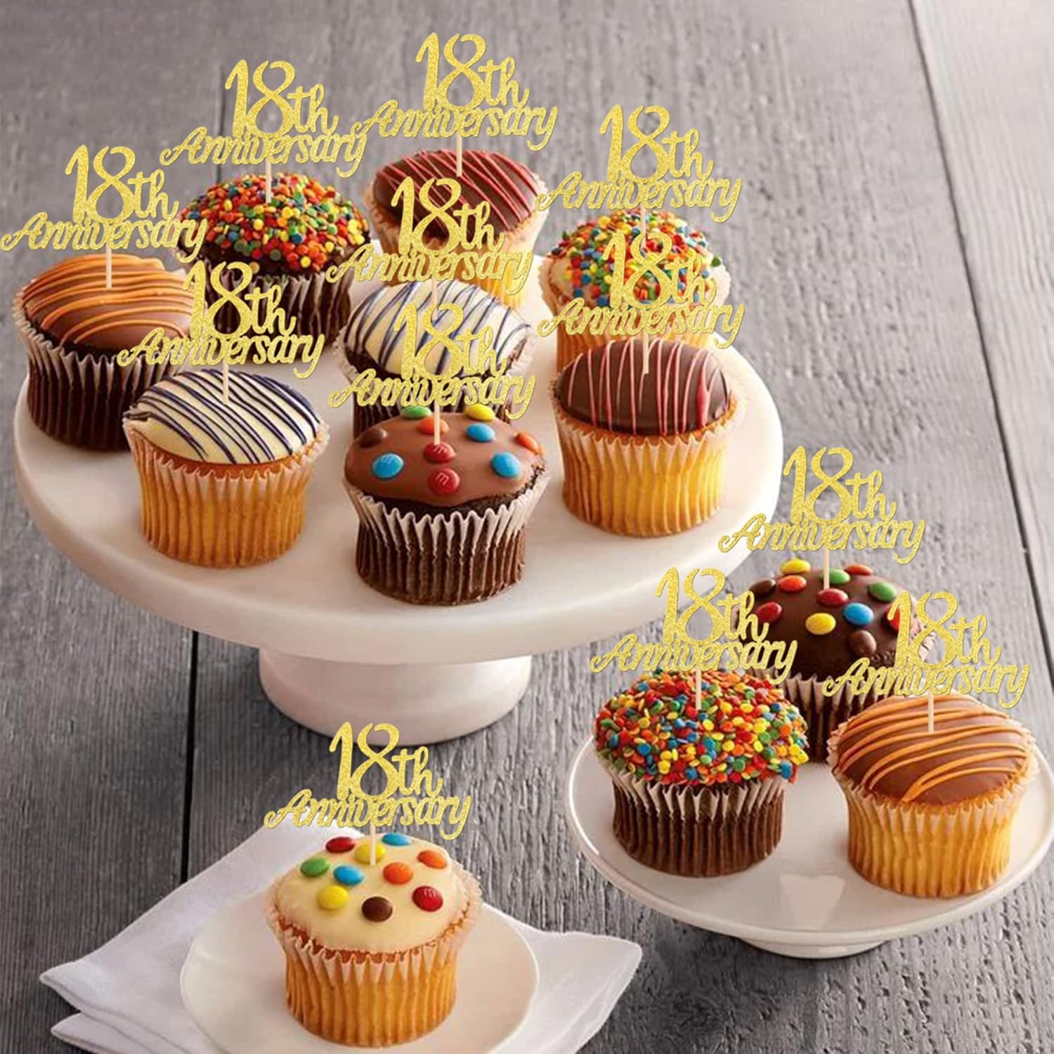 24 piezas de decoración de cupcakes con purpurina para 18 años, número 18, para 18 años, bodas, aniversarios, fiestas de cumpleaños, suministros de
