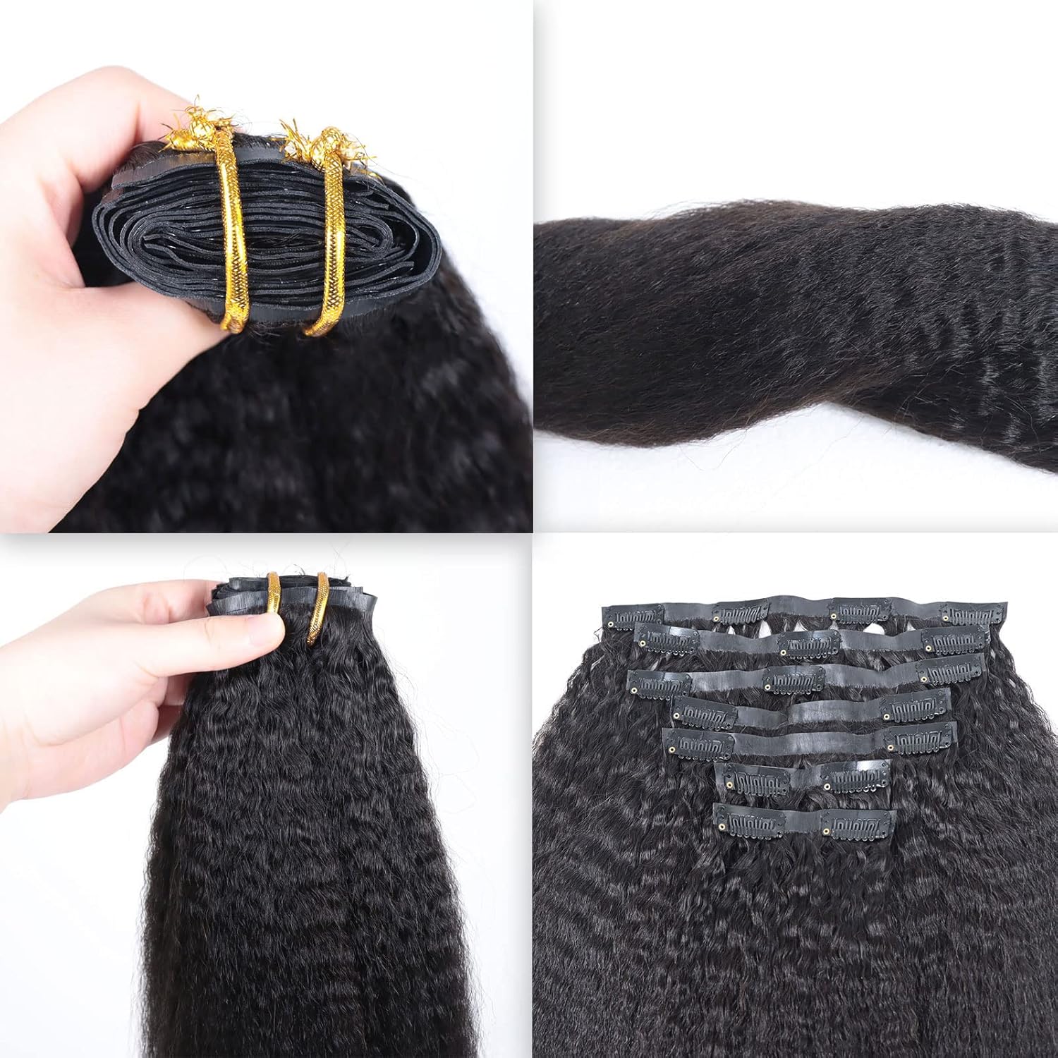 HAPPY&CC Extensiones de cabello humano lacio sin costuras, color negro natural, ultra fino, doble trama, PU invisible, clip, 7 unidades, 20 pulgadas