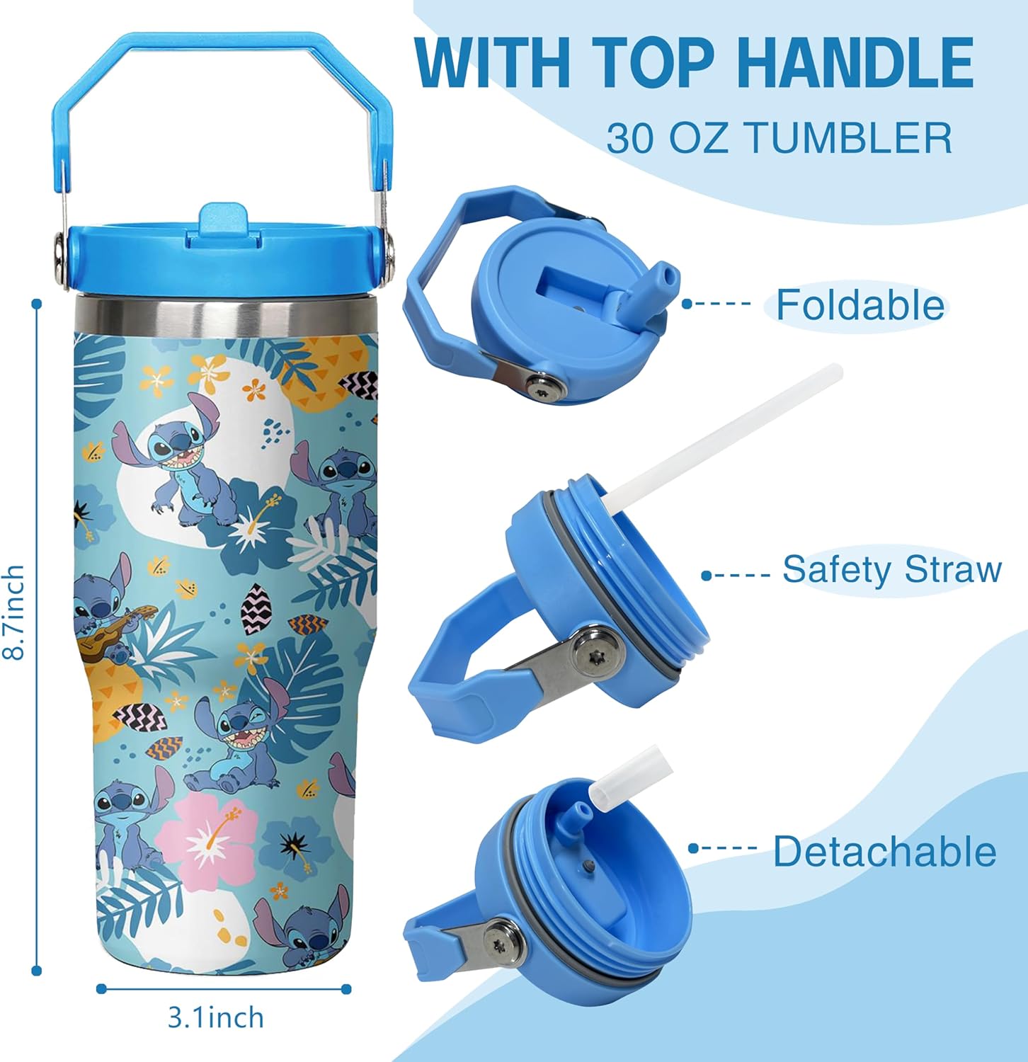 Botella de agua divertida de dibujos animados para adultos, taza de acero inoxidable para niños con asa, taza térmica de 30 onzas, vaso de café para