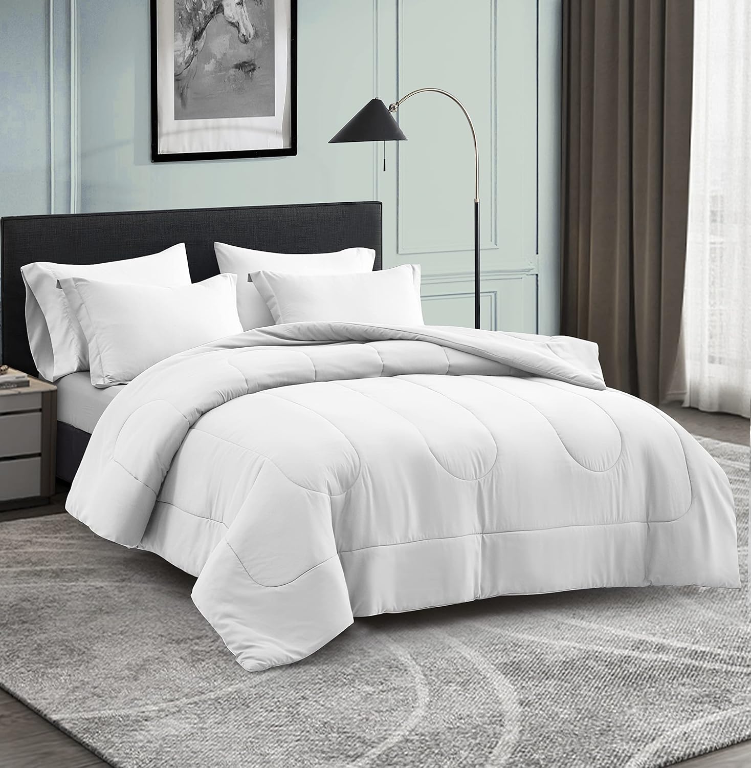 Maple&Stone Juego de edredón tamaño King de 7 piezas de cama en una bolsa, juego de cama alternativo de plumón con sábanas, fundas de almohada y