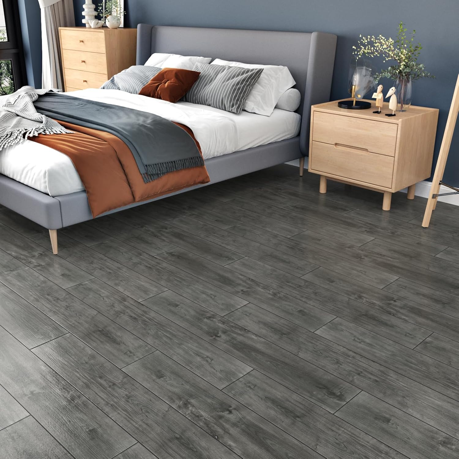 Azulejos de suelo de madera para despegar y pegar, azulejos de vinilo para despegar y pegar, 6 x 36 pulgadas, azulejos autoadhesivos de vinilo